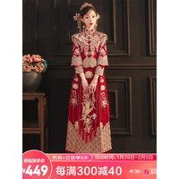 龍曼尼仕 秀禾服新娘2022新款结婚礼服中式嫁衣小个子情侣装古装婚纱婚礼服 22款311披肩加钻款（仅女装） M