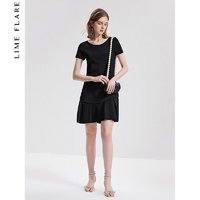 RHINE 莱茵 LIME FLARE 黑色连衣裙2021新款短袖时髦小黑裙A摆显瘦夏俏皮赫本风 黑色 155/76A/S