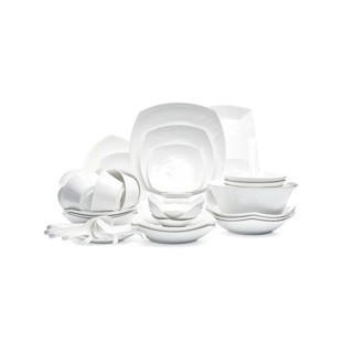 玛戈隆特 纯白浮雕系列 骨瓷餐具套装 46件套 玉兰本色