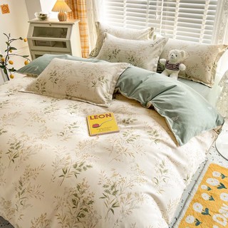 Bejirog 北极绒 磨毛四件套水洗棉双人床上用品被套床单枕套1.5/1.8米床 时光花卉