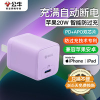 BULL 公牛 苹果充电器充满自动断电防过充20W快充头充电头+USB-C苹果线1米