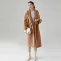 Sanpowa 22冬季气质西装领宽松开衫长款颗粒绒大衣女通勤外套