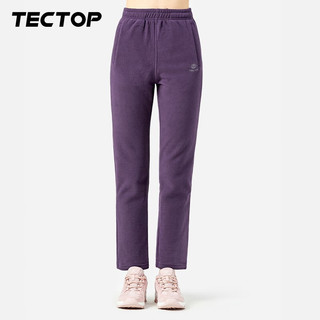 探拓（TECTOP）户外抓绒裤 男女情侣款加厚保暖系带直筒抓绒裤 男款深卡其 XL XL 女款酱紫