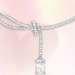 HEFANG Jewelry 何方珠宝 方糖系列 HFK09720 丝带925银项链 38.7cm+HFK095223 方形耳钉 白色 礼盒装