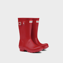 HUNTER BOOTS Hunter女童雨鞋外穿防水防滑中跟厚底亮面大童惠灵顿雨靴中筒短靴