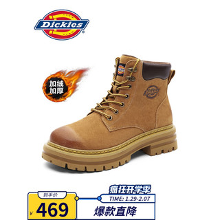 Dickies 帝客 男士马丁靴时尚百搭男靴子帅气英伦风男靴休闲靴子男皮靴男高帮简约工装靴 土黄加绒 41