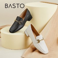 BASTO 百思图 2022秋季新款商场同款复古马衔扣乐福鞋粗跟女单鞋KC811CA2