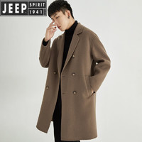 JEEP/吉普品牌男装w2x冬季双面呢羊毛呢大衣男中长款廓形外套加厚妮子风衣潮 棕咖（纯色） M