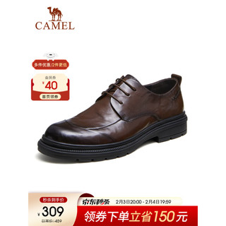 CAMEL 骆驼 官方店 2022秋季新款男鞋压花牛皮鞋软底适办公男士商务正装皮鞋 GE12235378 棕色 41