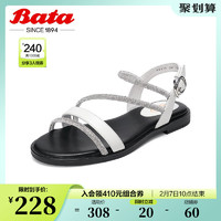 Bata 拔佳 仙女风凉鞋夏季商场新款交叉带钻真皮平跟软底凉鞋ABT05BL0