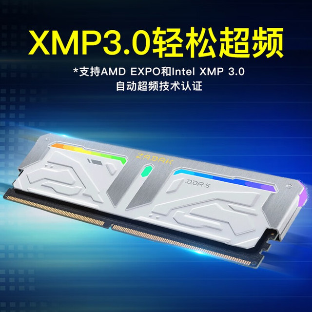 宇瞻ZADAK DDR5 16G*2 5200 5600 6000 台式机电脑内存条RGB白色灯条