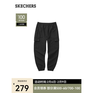 SKECHERS 斯凯奇 缤纷休闲系列女子加绒梭织长裤黑色休闲运动裤子L322W074 碳黑/0018 L 165/72A