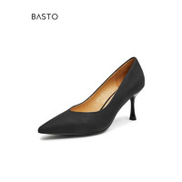 BASTO 百思图 2022秋季新款商场同款时尚优雅气质高跟浅口女单鞋AQ036CQ2 黑色 34