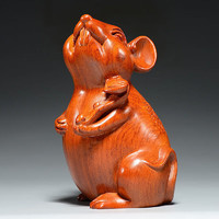 米囹 花梨木雕老鼠摆件十二生肖装饰
