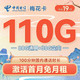 中国电信 梅花卡19元月租（110G全国流量+100分钟）激活送30