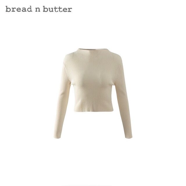 bread n butter 面包黄油 半高圆领长袖罗纹修身打底针织衫多色选搭 象牙白 0/165S