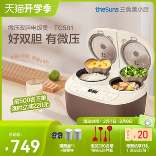 theSuns 三食黄小厨 TC501 微压双拼煲 1.6L 奶白色