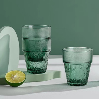 德梵蒂 创意浮雕玻璃杯叠叠杯家用喝水杯办公室咖啡杯 绿色6个装