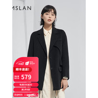 THEMSLAN 双面呢外套女装100纯羊毛毛呢大衣mslan MDDV3303 乌黑 S