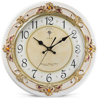 POLARIS 北极星 挂钟欧式客厅钟表创意石英钟仿古个性挂表田园办公室时钟16英寸 HD-6017白色
