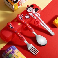 Disney 迪士尼 儿童餐具套装宝宝吃饭训练学习筷子不锈钢叉勺便携收纳盒四件套