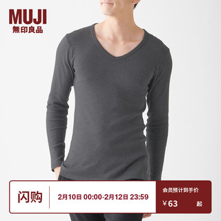 MUJI 無印良品 无印良品 MUJI 男式 棉羊毛冬季内衣 V领长袖衫 炭灰色 M