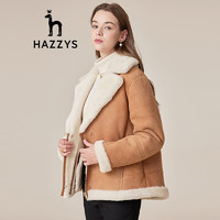 HAZZYS 哈吉斯 女装 2022冬季新款时尚保暖皮毛一体皮衣ALVSU02DU24 驼色CM 160/84A 38