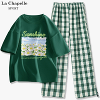 抖音超值购：La Chapelle 墨绿色运动装女套装2023年新款夏季女士短袖裤子两件套J