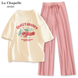 La Chapelle 拉夏贝尔 休闲运动套装女夏2023新款初中学生早春t恤运动服两件套J