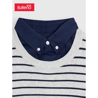 班尼路（Baleno） 针织衫男潮流时尚假两件棉质休闲翻领套头条纹长袖毛衣 33E S M 33E