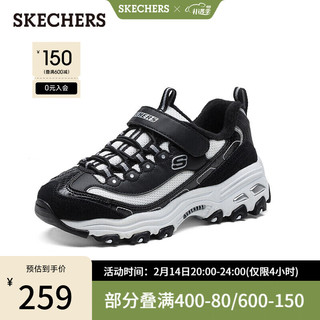 SKECHERS 斯凯奇 加绒女童熊猫鞋 经典魔术贴亲子运动休闲鞋664062L 黑色/白色/BKW 36