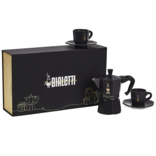 Bialetti 比乐蒂 黑金派对摩卡壶礼盒（摩卡壶120ML+咖啡杯80ML*2+杯碟*2）