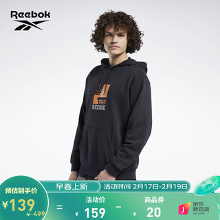 Reebok 锐步 官方男女HOODIE图案百搭简约舒适休闲连帽卫衣HC0032 HC0028-黑色