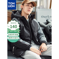TONLION 唐狮 棉衣男2021冬季新款短款连帽外套男生 黑色 L