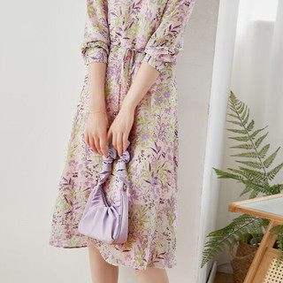 vimly 梵希蔓 女士中长款连衣裙 V7630 紫花色 XL