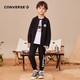 CONVERSE 匡威 童装2023春季新品男女童儿童纯黑套装外套长裤2件套