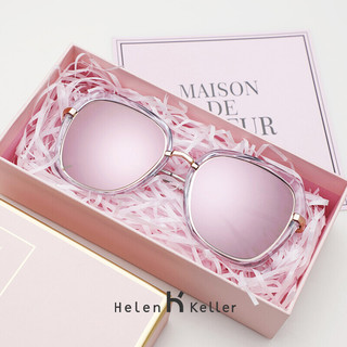 Helen Keller 墨镜 大框偏光太阳镜女款 开车驾驶眼镜 H8721 亮透明粉框菖蒲粉镀膜N02