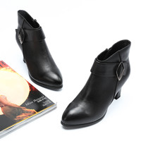 红蜻蜓 牛皮短靴时装靴尖头细跟气质欧美风百搭潮专柜正品C951022