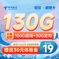 中國電信 長期鯨魚卡 19元/月（100G通用流量+30G定向流量）流量可結轉