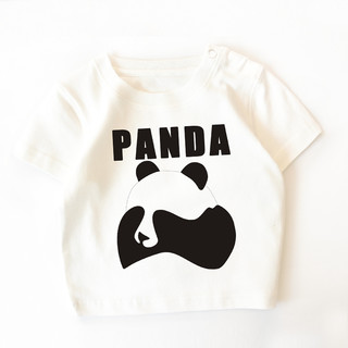 白色捂脸熊猫短袖T恤 一家三口全棉亲子装夏装新款2021母子母女装