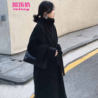 薇乐依零羊绒双面大衣女中长款2021新款赫本风尼子宽松羊毛呢外套 姜黄色 M