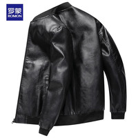 ROMON 罗蒙 皮衣男春秋季2022商务休闲立领皮夹克中年男士爸爸装外套上衣男装 黑色 175