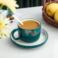 YUHANGCIYE 裕行 咖啡具套装欧式陶瓷杯子茶具简约墨羽咖啡杯精致陶瓷/1杯1碟1勺