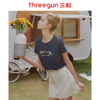 抖音超值购：THREEGUN 三枪 短袖T恤夏季棉棉薄款字母印花ins休闲女衫半袖上衣23488A