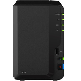 群晖（Synology）DS218两盘位四核心NAS磁盘阵列网络存储服务器 个人私有云备份网盘黑色 标配（不含硬盘）