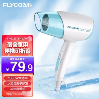 FLYCO 飞科 电吹风1600W家用负离子大功率吹风筒便携式吹风机冷热风理发店发廊可折叠FH6223