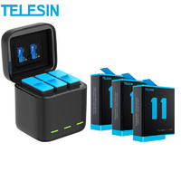 TELESIN gopro11电池GoPro10 9电池充电器三充充电盒内存卡电池收纳盒2.4A快充三电一充套装