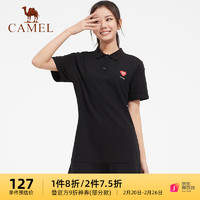 CAMEL 骆驼 运动连衣裙女子翻领polo衫宽松透气休闲户外网球裙 CB9225L2001 幻影黑 XXL