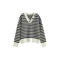FANSILANEN 范思蓝恩 女士V领针织衫 22FS4517 黑白条纹 M