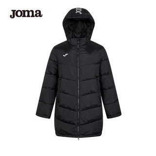 JOMA 荷马中长款棉服男士秋冬季防风保暖连帽拉链运动休闲外套男 黑色 XL